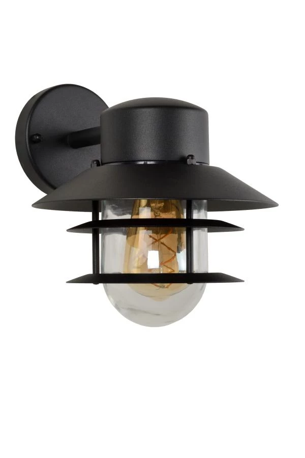 Lucide ZICO - Wandlamp Binnen/Buiten - 1xE27 - IP44 - Zwart - uitgezet